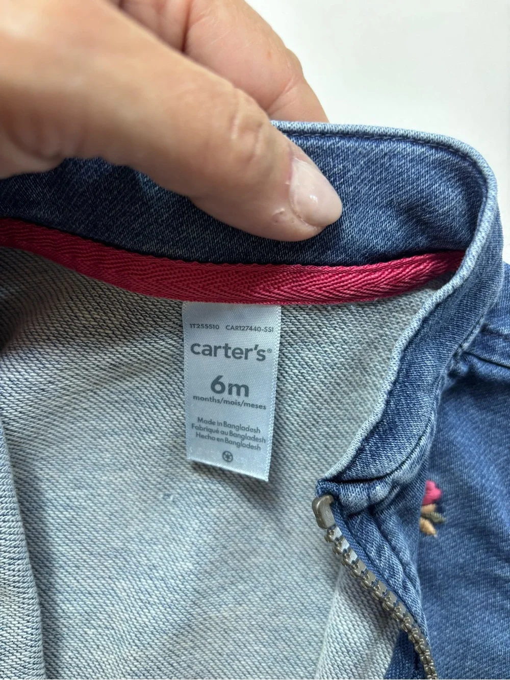 Carter's Blue Denim Jacket with Pink Rose Embroidery Size 6M